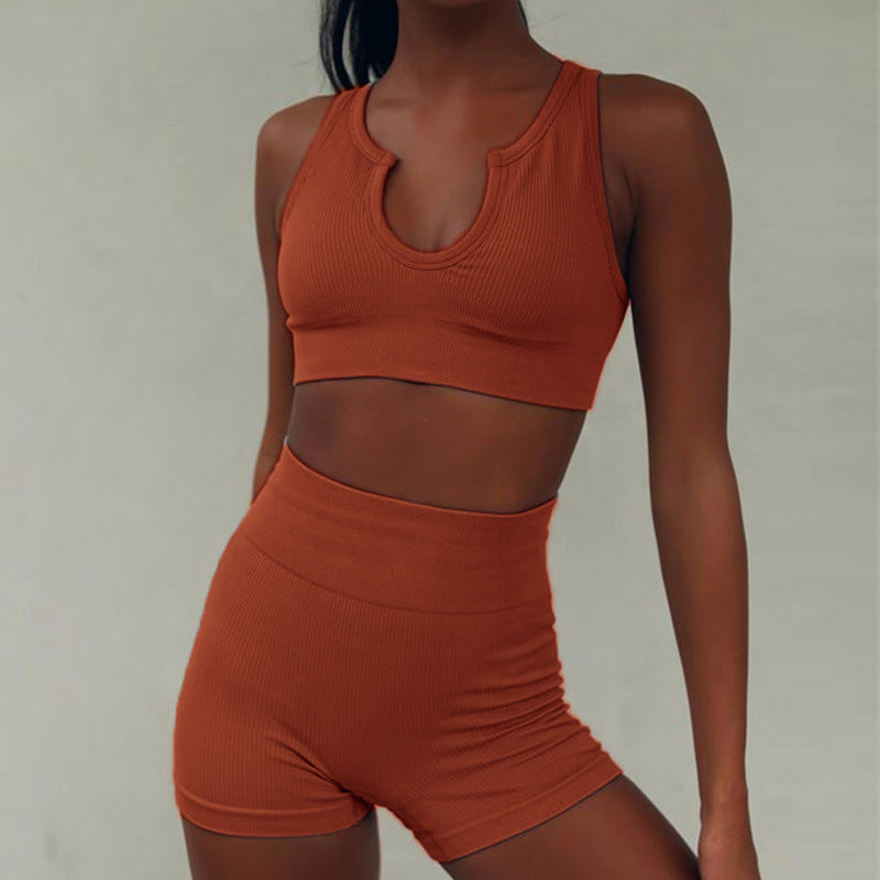 Two piece yoga vest shorts